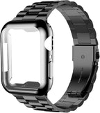 iiteeology Compatible with Apple Watch Bands 44mm Series 6 5 4 Se, Upgraded Stainless Steel Band with iWatch Screen Protector Case for Men Women Black/Black by iitee