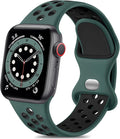 Lerobo Band Compatible with Apple Watch Band 38mm 40mm 42mm 41mm Women Men, Soft Breathable Silicone Sport Strap for iWatch Bands SE SE 3 SE 2nd Series 10 9 8 7 6 5 4 3 2 1, Darkgreen Black by Lerobo