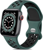 Lerobo Band Compatible with Apple Watch Band 38mm 40mm 42mm 41mm Women Men, Soft Breathable Silicone Sport Strap for iWatch Bands SE SE 3 SE 2nd Series 10 9 8 7 6 5 4 3 2 1, Darkgreen Black by Lerobo