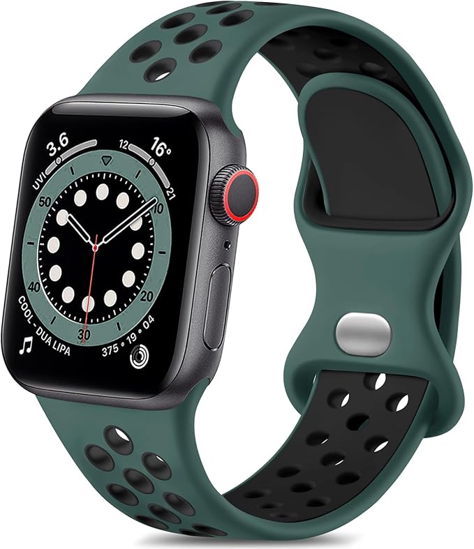Lerobo Band Compatible with Apple Watch Band 38mm 40mm 42mm 41mm Women Men, Soft Breathable Silicone Sport Strap for iWatch Bands SE SE 3 SE 2nd Series 10 9 8 7 6 5 4 3 2 1, Darkgreen Black by Lerobo