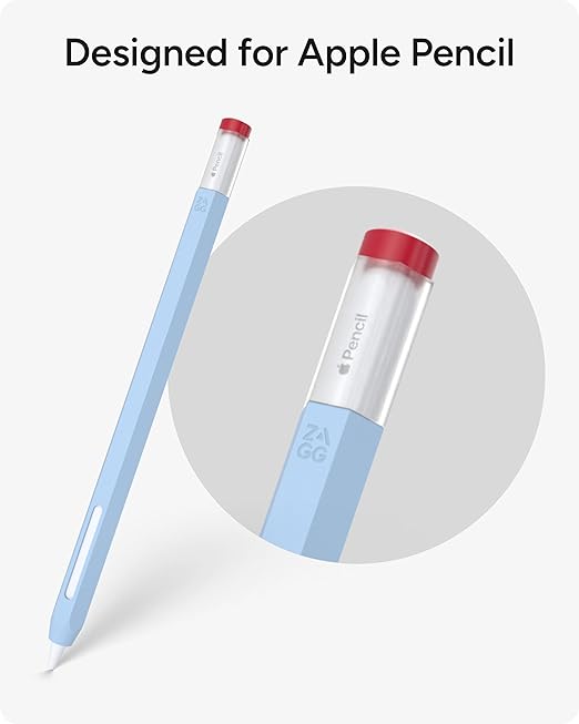 ZAGG Silicone Skin for Apple Pencil (1st & 2nd Generation) and ZAGG Stylus - Hexagonal Design for Non-Slip Grip, Anti-Roll Protection, and Ergonomic Comfort, Two-Pieces, Blue - Image 3
