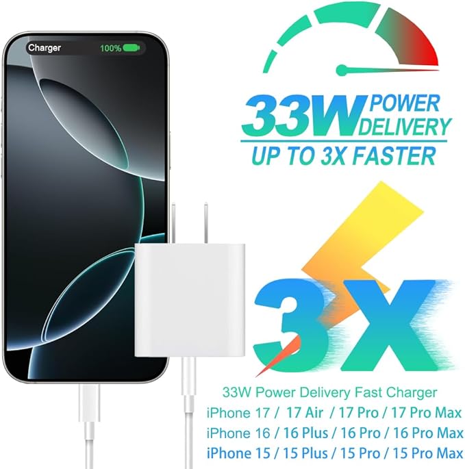 iPhone 17 16 15 Charger, 2-Pack 33W Fast Charging Wall Charger Adapter Block Cubes with 6ft USB C to USB-C Cable Data Sync Type C Cord for iPhone 17 16 15 Pro Max 17 16 15 Pro 16 15 Plus iPad 17 Air - Image 4