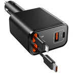 Retractable iPhone Car Charger 105W,4 in 1 USB C Charger Fast Charging for Car Accessories Adapter with 2pack 6ft Cord,Gifts for Men Women Road Trip Essentials for iPhone (Black) by Unknown