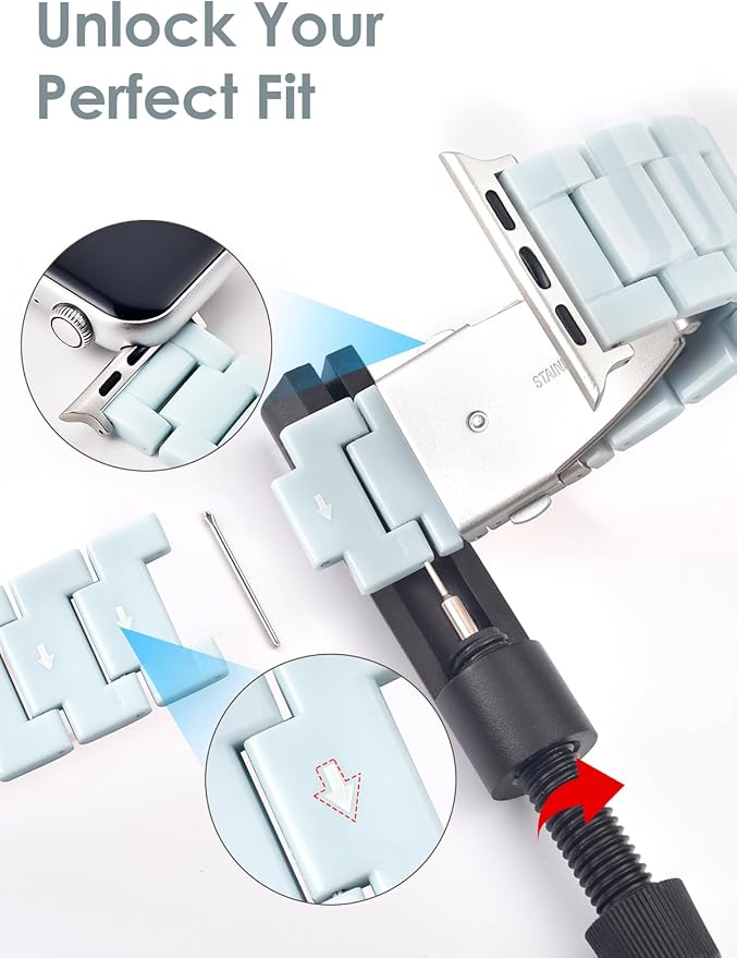 V.R.HOPE Resin Watch Band Compatible with Apple Watch Band for Women 42mm 44mm 45mm 46mm49mm Starlight Fashion Lightweight Bracelet Strap for iWatch Series Ultra3/11/10/9/8/7/6/5/4/3/2/1/SE3(Mint Blue) - Image 7