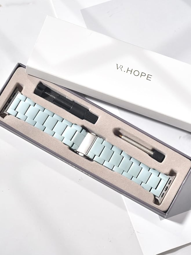 V.R.HOPE Resin Watch Band Compatible with Apple Watch Band for Women 42mm 44mm 45mm 46mm49mm Starlight Fashion Lightweight Bracelet Strap for iWatch Series Ultra3/11/10/9/8/7/6/5/4/3/2/1/SE3(Mint Blue) - Image 8