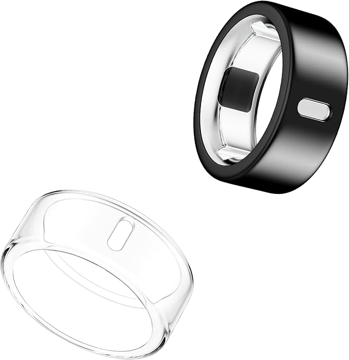 Cover Compatible for Oura Ring Gen 4/Gen 3 Horizon/Gen 3 Heritage,(NOT Compatible with Oura Ring 4-Ceramic), Charging Directly,Rugged TPU Finger Protector for Workout Women Men-Clear+Black -Size 8 by Snyeest
