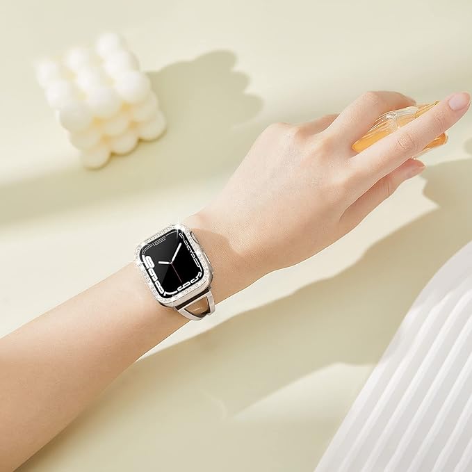 [2 in 1] Waterproof Bling Case Compatible for Apple Watch 40mm Series 6/5/4/SE with Tempered Glass Screen Protector, Women Glitter Diamond Rhinestone Bumper 360 Protective Hard PC Cover for iWatch - Image 5