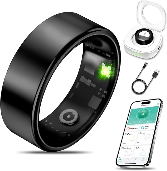 Smart Health Ring for Women Men Fitness Tracker with Heart Rate, Blood Oxygen, Blood Pressure, Sleep Monitoring, Step Counting, IP68 Waterproof for iOS and Android, No APP Fee, Black 8 by Milavan