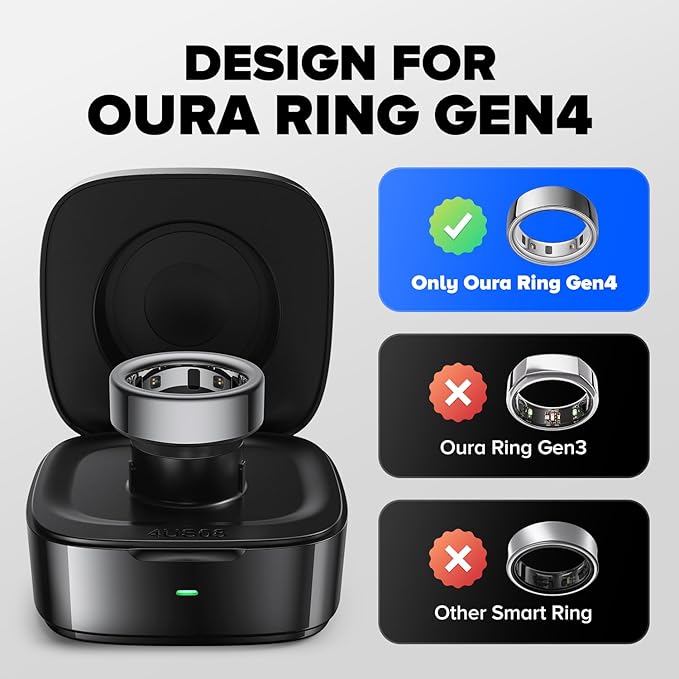 Wireless Charging Case Compatible with Ou-ra Ring Gen 4 Charger, 600mAh Portable Travel Ring Charger Fast Charging Dock with USB-C Cable (Size 9-Black) - Image 2