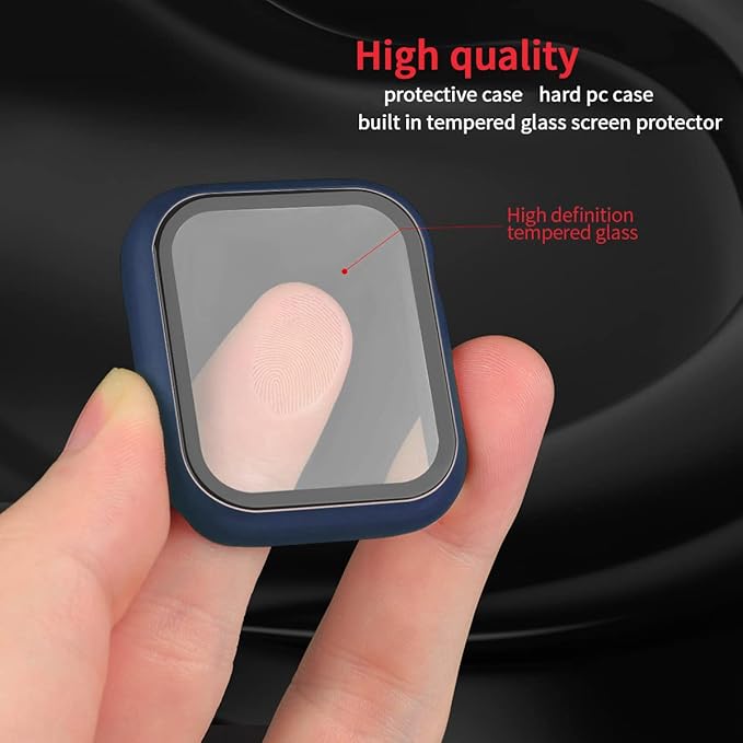 2 Pack Hard PC Case with Button for Apple Watch Series 6 5 4 Se 40mm Tempered Glass Screen Protector Case, Full Coverage Matte Ultra-thin Shell Iwatch Bumper Cover (Blue+Blue, 40mm) - Image 2