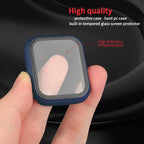 2 Pack Hard PC Case with Button for Apple Watch Series 6 5 4 Se 40mm Tempered Glass Screen Protector Case, Full Coverage Matte Ultra-thin Shell Iwatch Bumper Cover (Blue+Blue, 40mm) - Image 2