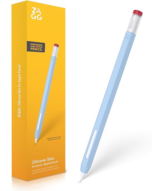 ZAGG Silicone Skin for Apple Pencil (1st & 2nd Generation) and ZAGG Stylus - Hexagonal Design for Non-Slip Grip, Anti-Roll Protection, and Ergonomic Comfort, Two-Pieces, Blue by ZAGG