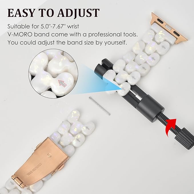 V-MORO Resin Bracelet Compatible with Apple Watch Band 40mm/41mm/42mm/38mm Women Fashion Cute Wristband for iWatch Series 11/10/9/8/7/6/5/4/3/2/1/SE Lightweight Dressy Fancy Strap(Colorful Ivory White) - Image 7
