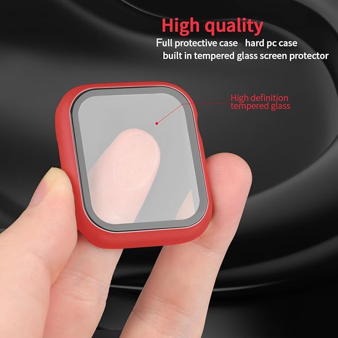 2 Pack Hard Case for Apple Watch Series 7 8 9 45mm Tempered Glass Screen Protector Case, Full Coverage Matte Shockproof Iwatch Thin Bumper Cover (Red+Red, 45mm) - Image 2