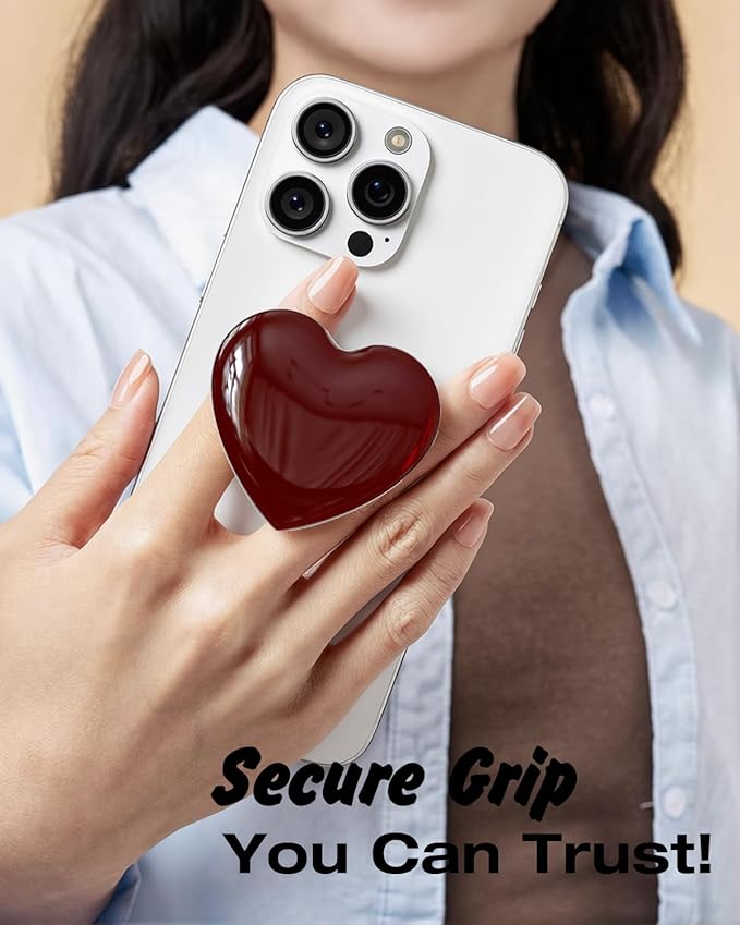 Svanove Heart Adhesive Phone Grip Holder, Cute Collapsible Glass Stick Phone Grip Stand Expanding Kickstand for iPhone Samsung, 3D Crystal Pretty Bling Glitter Love Sticky Grips, Burgundy Maroon - Image 7