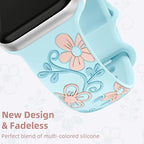 Witzon Floral Band Compatible with Apple Watch Bands For Women 40mm 41mm 38mm 42mm 44mm 45mm 46mm 49mm, Engraved Cute Flower Silicone Dressy Strap for iWatch Series 11 10 9 8 7 6 5 4 3 2 SE Ultra - Image 2