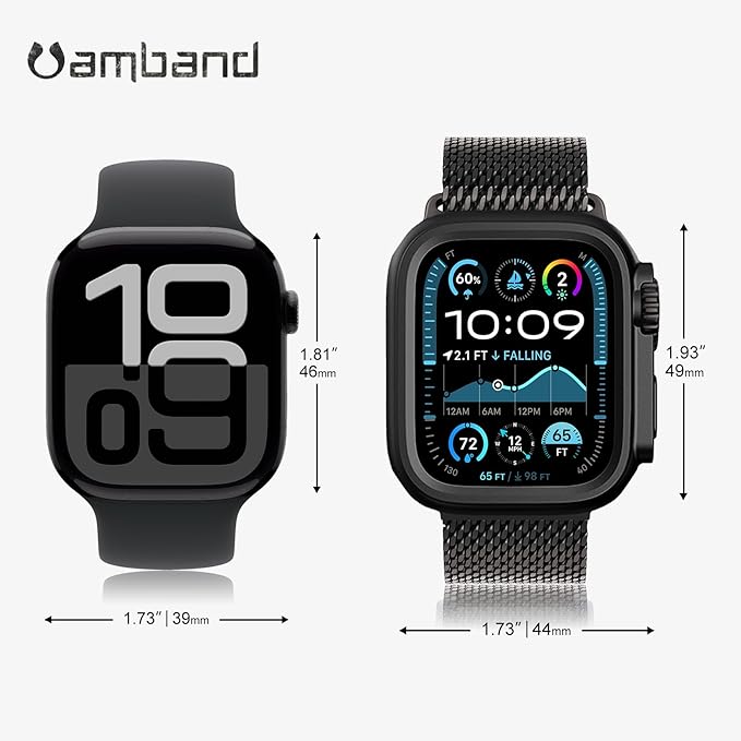 amBand for Apple Watch Series 10 11 46mm Metal Case Men, W1 Rugged Protective Bumper [Turn iWatch into Ultra 3/2/1 Look] with Back Cover, Upgrade Conversion Kit Stylish Protector 46 mm - Black - Image 8