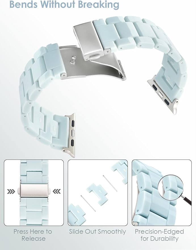 V.R.HOPE Resin Watch Band Compatible with Apple Watch Band for Women 42mm 44mm 45mm 46mm49mm Starlight Fashion Lightweight Bracelet Strap for iWatch Series Ultra3/11/10/9/8/7/6/5/4/3/2/1/SE3(Mint Blue) - Image 3