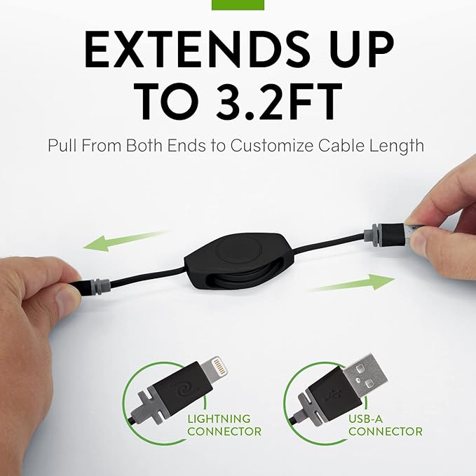 ReTrak Premier Series ETLTUSBBLK Retractable Lightning to USB Charge and Sync Cable for iPhone, iPod, and iPad (Black), 3.2 feet - Image 3