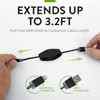 ReTrak Premier Series ETLTUSBBLK Retractable Lightning to USB Charge and Sync Cable for iPhone, iPod, and iPad (Black), 3.2 feet - Image 3