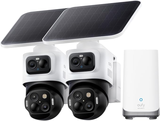 eufy Security eufyCam S4 2-Cam Kit,4K Solar Camera Wireless Outdoor, 3-Lens Bullet-PTZ Cam, 360°View Cross-Cam Track, Al Recognition, 8X 2oom, Color Night Vision, 0 Monthly Fee, Expandable up to 16TB by eufySecurity