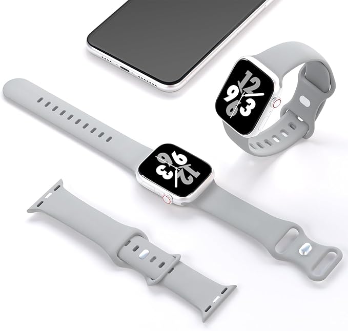 Sport Band Compatible with Apple Watch 38mm 40mm 41mm 42mm 44mm 45mm 46mm 49mm, Replacement Soft Silicone Strap Wristbands for iWatch Series 11/10/9/8/7/6/5/4/3/2/1 Ultra SE Women Men, Gray - Image 2
