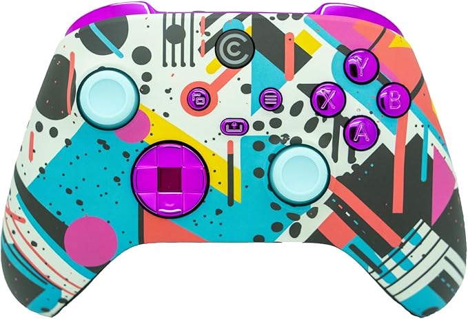 Custom Controllerzz Designer Series Custom Wireless Controller for Xbox Series X/S, Xbox One, & PC - Multiple Designs Available (Retro Abstract & Purple Chrome Inserts) by CustomControllerzz