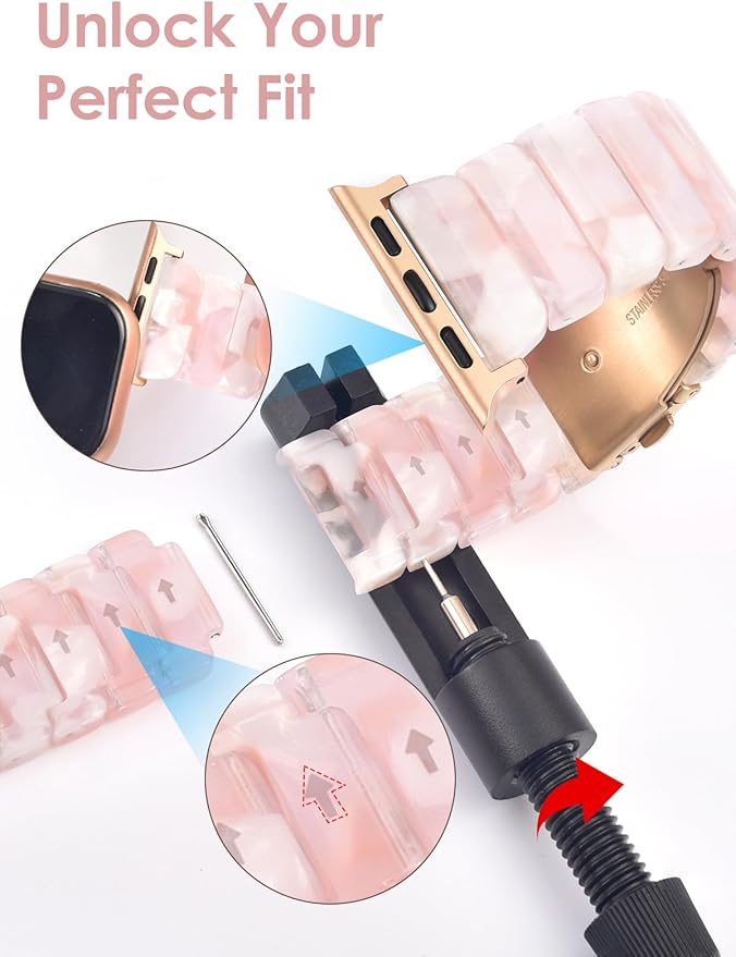 V.R.HOPE Apple Watch Band for Series 11/10/9/8/7 38mm 40mm 41mm 42mm Fashion Lightweight Resin Dressy Strap for Women Bracelet Compatible with iWatch Series 6/5/4/3/2/1/SE (Pinkish Brown) - Image 7