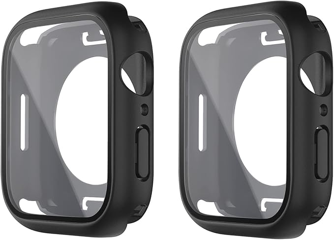[2 Pack] 2 in 1 Waterproof Case Compatible for Apple Watch 44mm SE Screen Protector Series 6 5 4 Tempered Glass Film PC Face Cover & Back Bumper for iWatch Accessories - 44mm Black x2 - Image 8