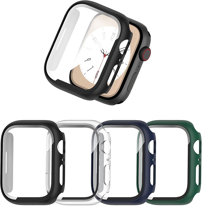 COMMUTER 4 Pack Case Compatible with Apple Watch 44mm Series SE 3nd Gen 2025 SE 2 SE 1 6 5 4 with Tempered Glass Screen Protector, Ultra-Thin Hard PC Full Protective Face Cover Bumper for iWatch 44mm by Unknown