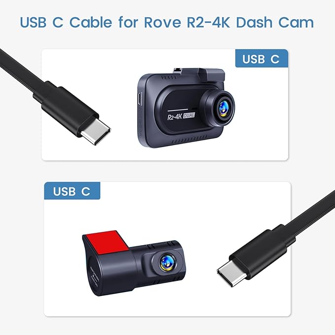 30 ft USB C Cable for Rove R2-4K Dual Dash Cam, Power Cord for Rove Car Dashboard Camera - Image 2