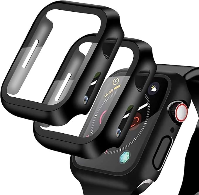 YMHML [2 Pack Compatible for Apple Watch 42mm Series 3/2/1 Tempered Glass Screen Protector with Hard Black Case, Full Coverage Easy Installation Bubble-Free Cover for iWatch Accessories by YMHML