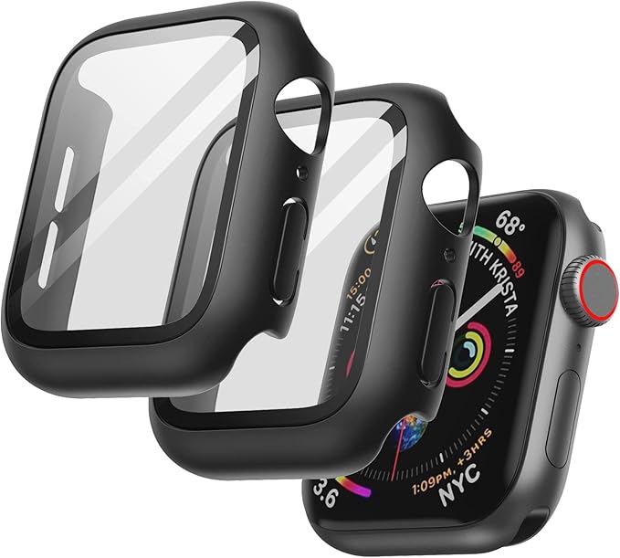 JETech Case with Screen Protector for Apple Watch SE 3/2/1 (2025/2022/2020) / Series 6 5 4 40mm, Overall Protective Cover, Built-in Tempered Glass Film High Sensitivity, 2 Pack (Black) by JETech