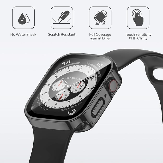 4 Pack Compatible with Apple Watch Waterproof Case 44mm Series 6/5/4/SE with Tempered Glass Screen Protector, 2 in 1 Full Coverage Bumper Protective Cover for iWatch Accessories 44 mm - Image 3
