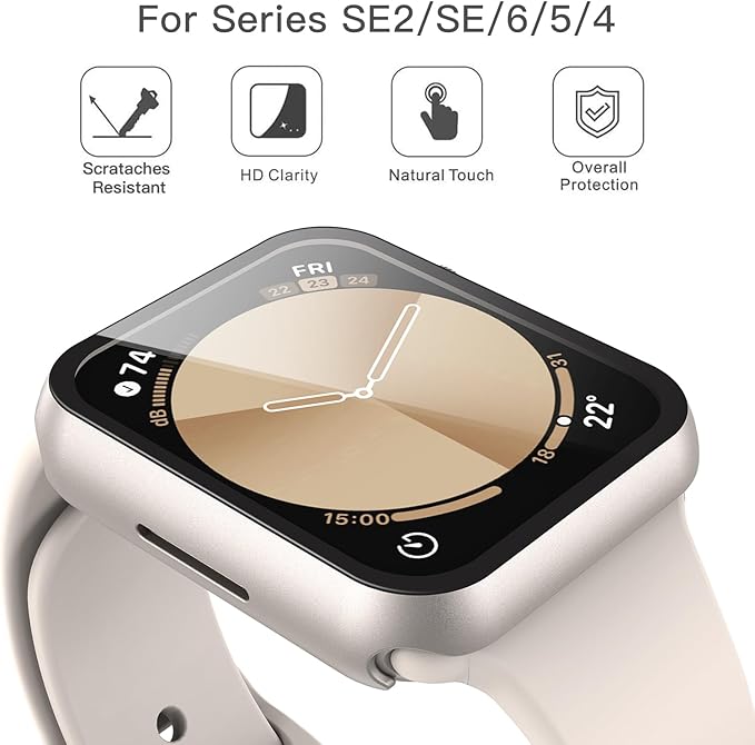 Misxi 2 Pack Hard PC Case with Tempered Glass Screen Protector Compatible with Apple Watch SE 3 (2025) SE 2 SE Series 6 Series 5 Series 4 40mm, Anti-Drop Scratch Resistant Cover for iWatch, 2 Starlight - Image 2