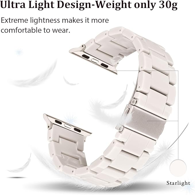 V-MORO Resin Band Compatible with Apple Watch Bands Series 11/10/9/8/7 Fashion Lightweight Bracelet 42mm/41mm/40mm/38mm for iWatch 6/5/4/3/2/1/SE with Starlight Buckle Women Men(Starlight) - Image 2