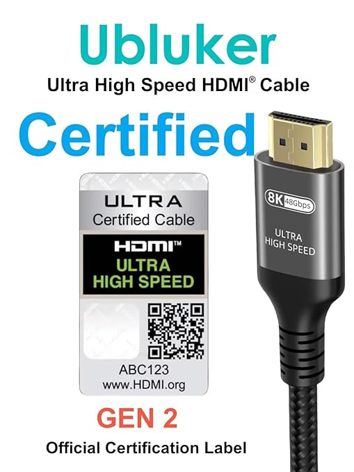 Ubluker 10K 8K 4K HDMI Cable 48Gbps 15 FT, Certified Ultra High Speed HDMI® Cable 4K 240Hz 144Hz 120Hz 8K60Hz 0.01ms HDR10+ eARC HDCP2.3 Netflix Roku TV PC Monitor Projector PS5 Xbox - Image 2