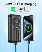 Solar Portable Charger Power Bank 59800mAh, Outdoor Waterproof Battery Pack, 3 Built in Cables & Hand Crank, 6 Outputs, 15W Wireless Charging, Emergency LED Flashlight for Camping Hiking Travel - Image 9