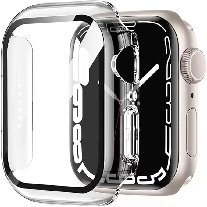 2 Pack Hard Case 41mm for Apple Watch Series 7 8 9 41mm Tempered Glass Screen Protector Case, Full Coverage Shockproof Iwatch Transparent Bumper Cover (Clear+Clear, 41 mm) by HANKN