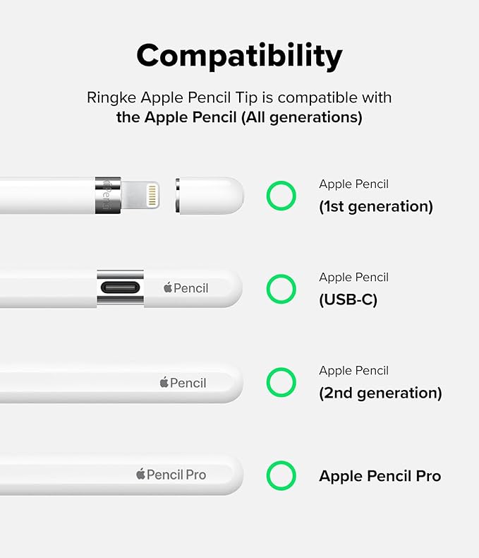 Ringke Apple Pencil Tips [3 Pack/Replacement for All Generations] Compatible with Apple Pencil Pro, 1st, 2nd Gen, USB-C Accessories, Crisp & Clear Feel Nib - HB (Light Gray) - Image 2