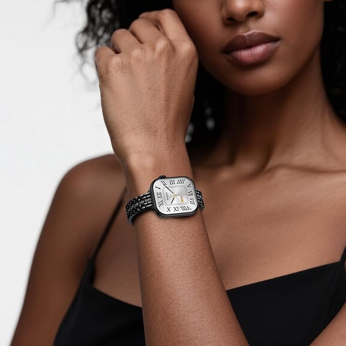 MioHHR Slim Metal Bands Compatible with Apple Watch Band 49mm 46mm 45mm 44mm 42mm (Series 3/2/1), Thin Stainless Steel Bands for Women iWatch Series 11 10 9 8 7 6 5 4 3 2 1 SE3/2/1 Ultra 3/2/1, Black - Image 5