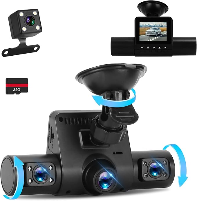 360°View 4 Channel Dash Camera Front and Rear Left Right Inside, 1080P FHD Dash Cam with Free 32GB Card, 2”IPS Screen, 170°Wide Angle, IR Night Vision, Loop Recording, Motion Detection by ComfyElect