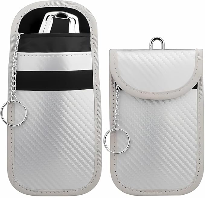 2PCS Car Faraday Bags for Key Fob, Carbon Firber Vehicle RFID Signal Blocking Key Fob Protector, Anti-Theft Auto Key Signal Shielding Protective Pouch, Universal for SUV, Sedan, Truck (Silver) by Unknown