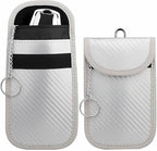 2PCS Car Faraday Bags for Key Fob, Carbon Firber Vehicle RFID Signal Blocking Key Fob Protector, Anti-Theft Auto Key Signal Shielding Protective Pouch, Universal for SUV, Sedan, Truck (Silver) by Unknown