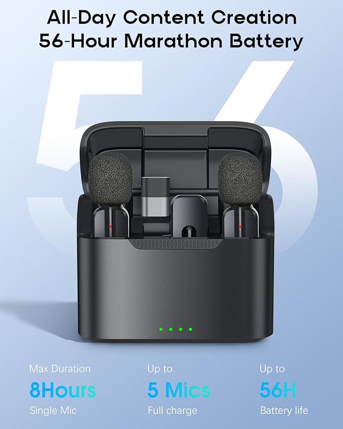 Wireless Mini Microphone for iPhone - 2 Pack Lavalier Microphone for Video Recording, 2 in 1 Noise Reduction Lapel Mic for Ipad, Android,Clip-on Mini Mic with Charging Case - Image 3
