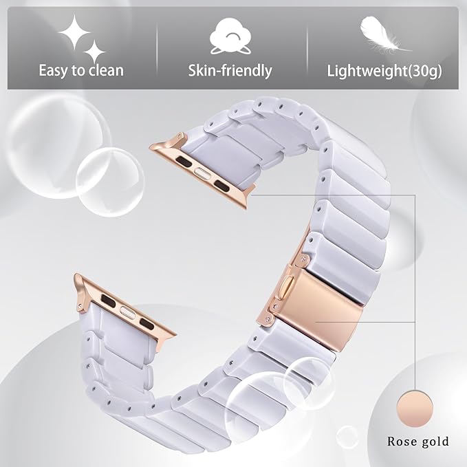 V-MORO Resin Band Compatible with Series 10/11 Apple Watch Bands 46/45/44/42mm Fashion Strap for iWatch Ultra 49mm Series 9/8/7/6/5/4/3/2/1/SE/SE 3 Lightweight Bracelet Wristband Women(Classic Pure White) - Image 4