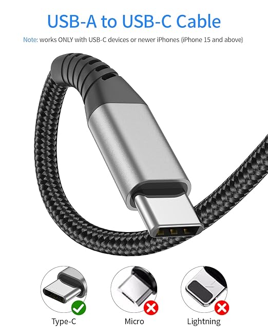 USB A to USB C Cable 2ft, 2 Pack Braided USB Type C Cable Fast Charging Cord, 2 ft USB to USB-C Cable for Car iPhone 15 16 17 Pro Max, iPad Air Pro, Samsung Galaxy S24 S23 Ultra, USBA to USBC Cable - Image 3