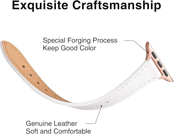 STIROLL Slim Leather Bands Compatible with Apple Watch Band 38mm 40mm 41mm 42mm(Series 11 10), Top Grain Leather Watch Thin Wristband for iWatch SE 9 8 7 6 5 4 3 2 1 (White Rose Gold) - Image 3