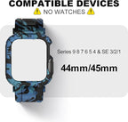 XYF Sport Smartwatch Cases with Band for Men, Rugged Shockproof Protective Metal Bumper Case,Compatible with Apple Watch 45mm 44mm Series 9/8/7/6/5/4/SE 3/2/1 Wristband (44/45mm,Camouflage/Blue) - Image 2