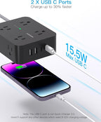 Power Strip Surge Protector 10 Ft Cord, HANYCONY Extension Cord Flat Plug with 8 Outlets 4 USB Ports(2 USB C), Wall Mount, Desk Charging Sation for Home Offcie - Image 5